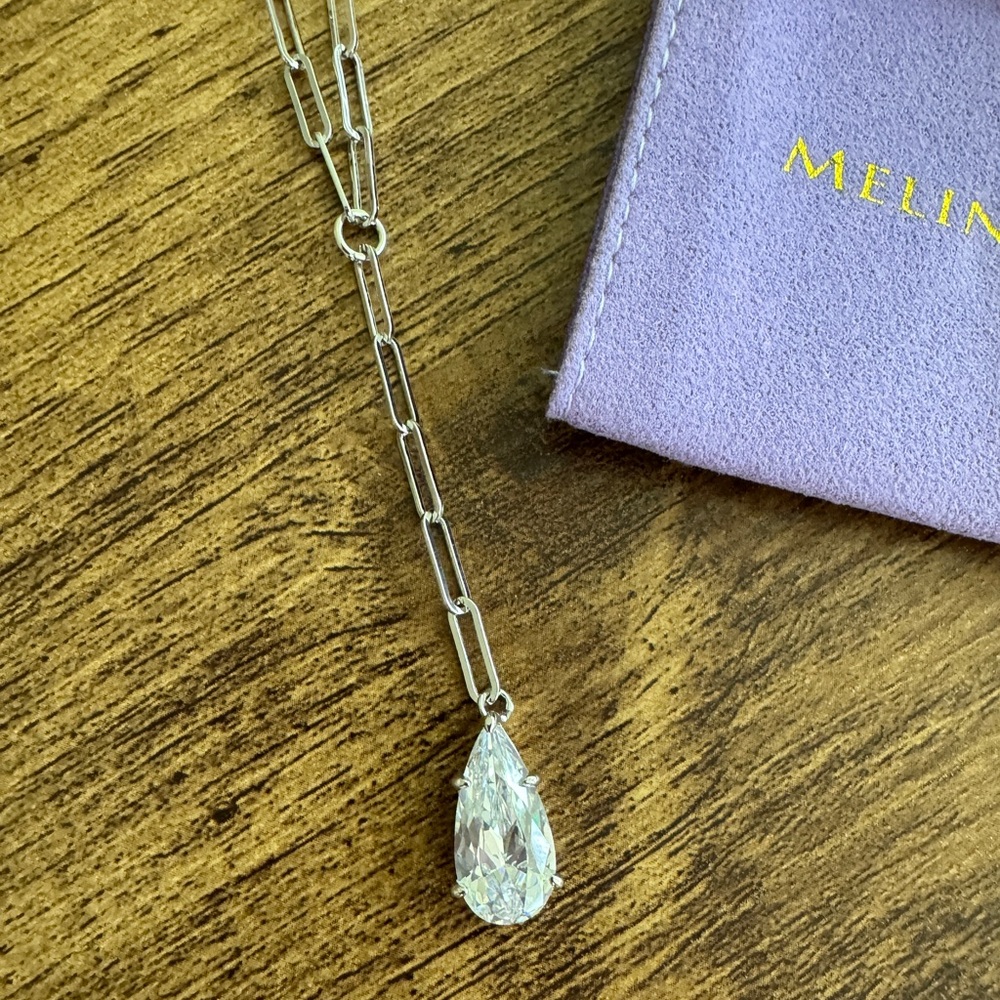 Baby Samantha Teardrop Lariat Necklace Silver|White Diamondettes